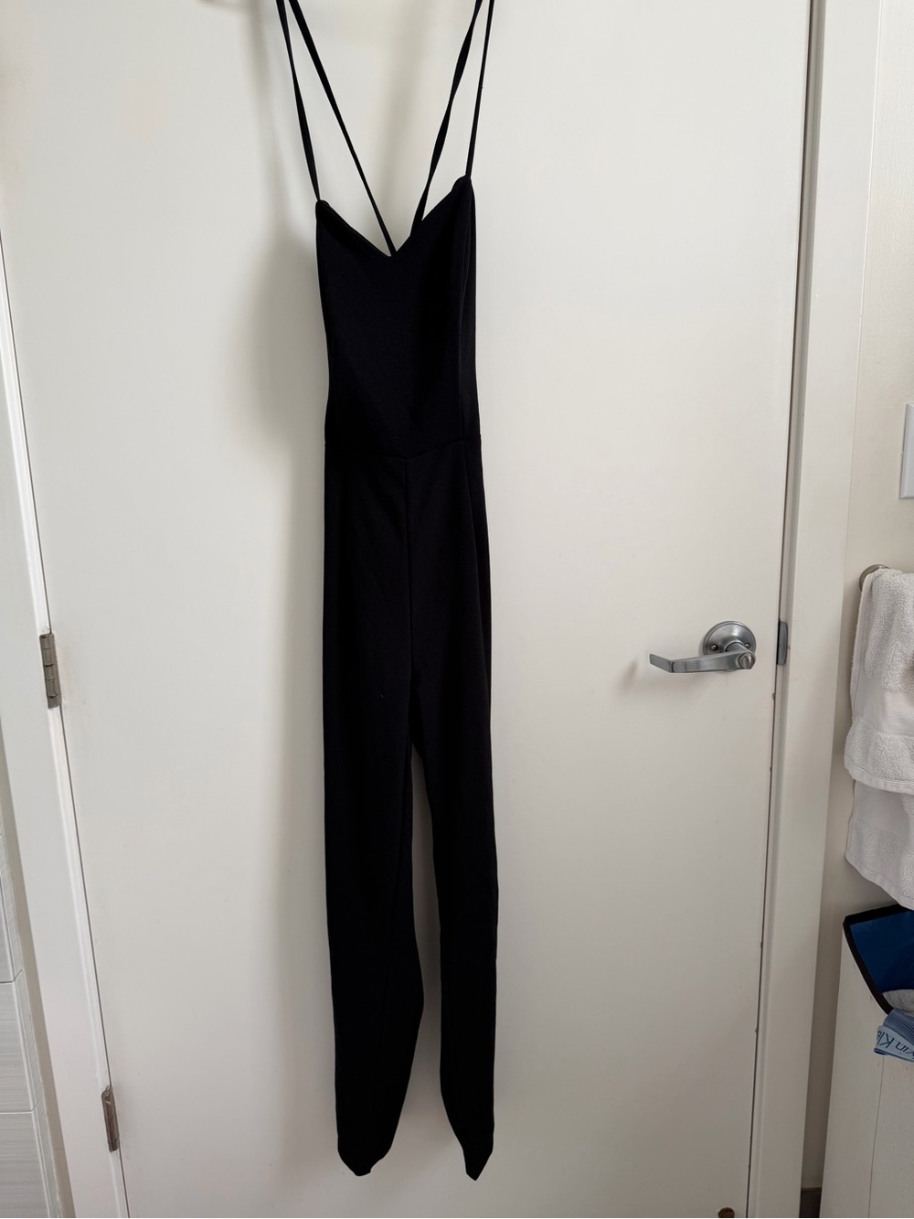 Solemio Black Double-Strap Fitted Jumpsuit